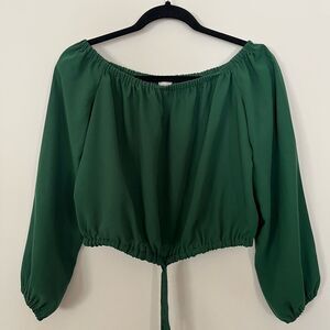 Aritzia, Wilfred bottle green, off shoulder, long sleeve blouse, elastic lines,S